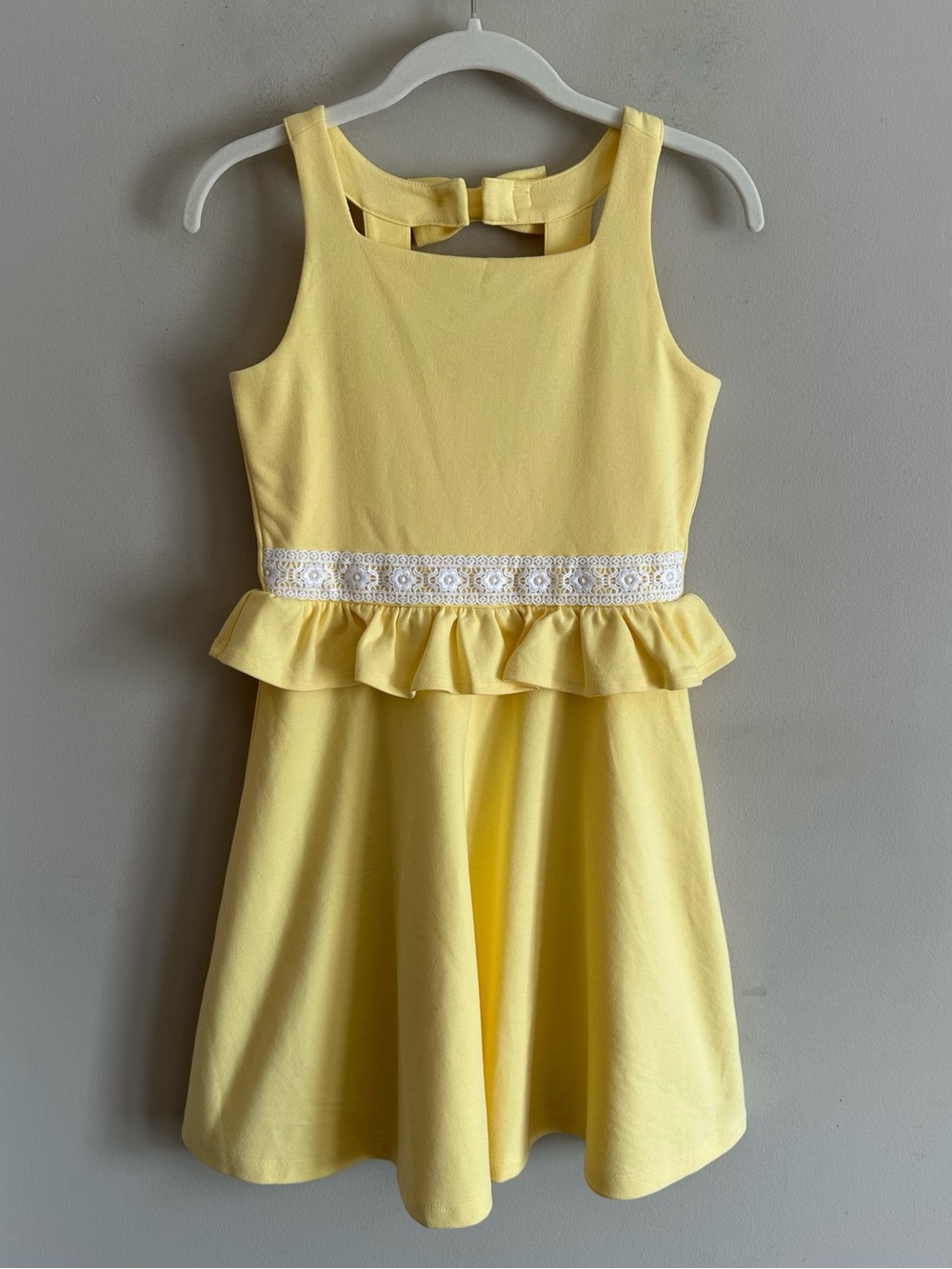 NWT Janie & Jack Ponte Dress Ruffle Bow Back A Line Eyelet Lace Easter Yellow 12